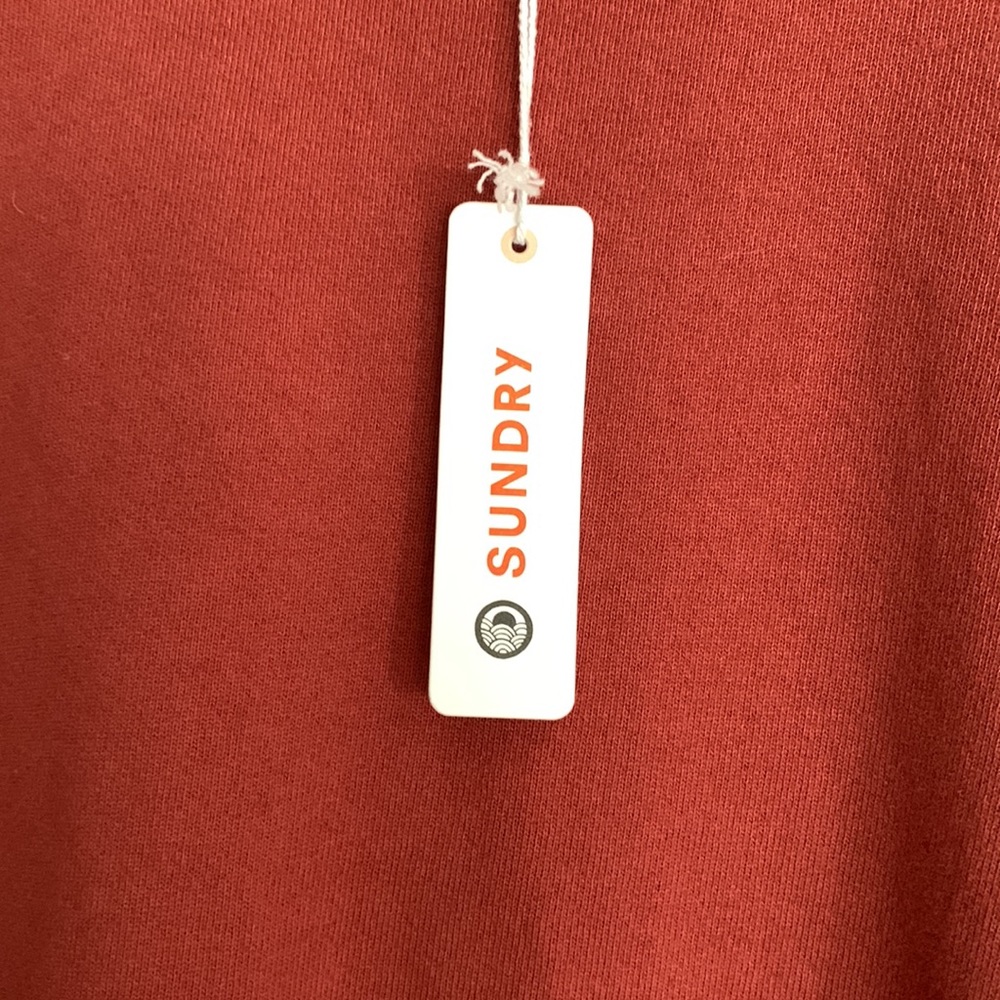 NEW! REVOLVE Sundry Brand Orange Crewneck Sweatshirt / Navy RUGBY STRIPES / RARE - Picture 3 of 8